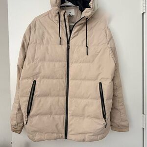 H&M Beige Hooded Puffer Jacket | US M | Water Repellent & Windproof